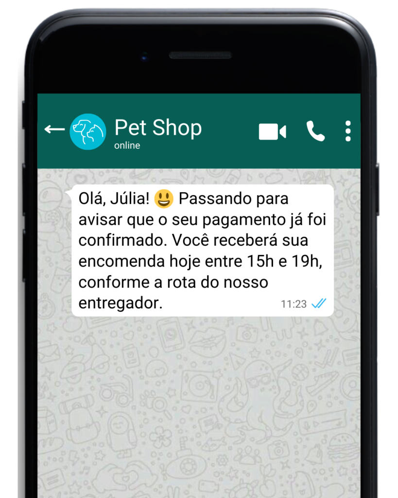 tela de um smartphone simulando um atendimento por whatsapp.