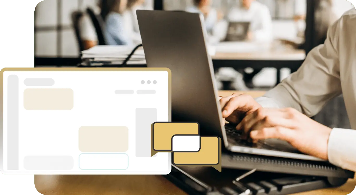 Mãos de uma pessoa digitando em um notebook. Melhor atendimento.