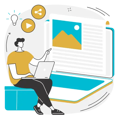 Ilustração de uma pessoa lendo um texto de blog.